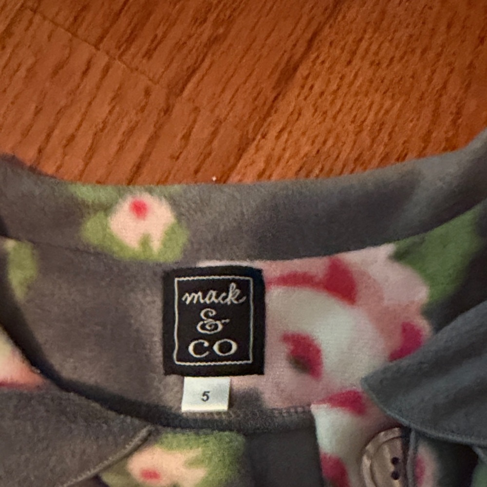 Mack & Co Ruffled Floral Fleece Jacket - Gray with Pink Roses - Picture 5 of 5